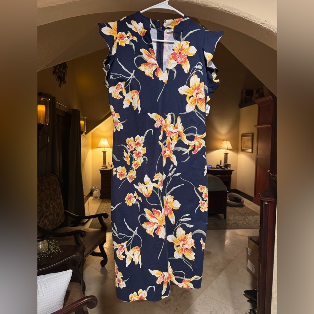 New York & Company Navy Floral Midi Dress